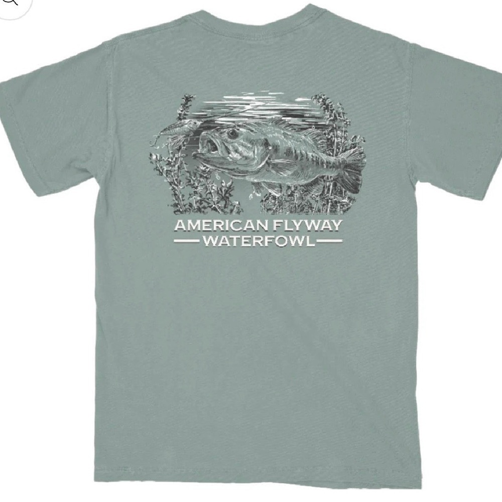 American Flyway Waterfowl Bass Fishing Light Green with Pocket Tee